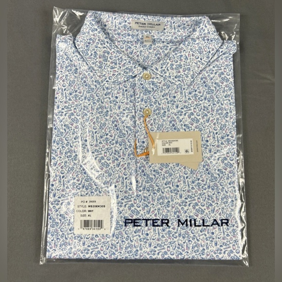 Peter Millar Golf Shirt Polo CS Summer Comfort Bar For The Course Print XL - Picture 1 of 5